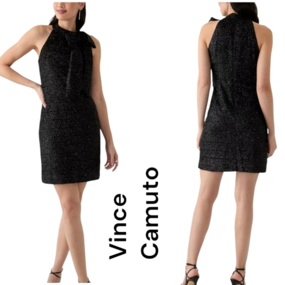 Vince Camuto Black Metallic Halter Mini Dress Vince Camuto Black Metallic Halter Mini Dress